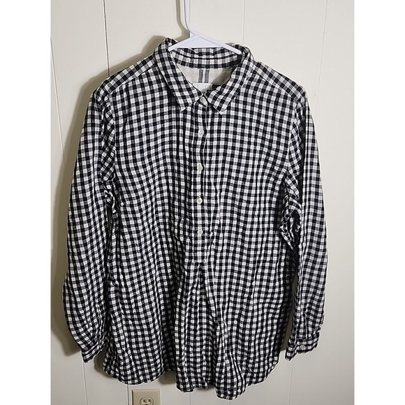 J. Jill Tops - J. Jill Checkered Half Button Placket Long Sleeve Top w/ Pockets Sz L